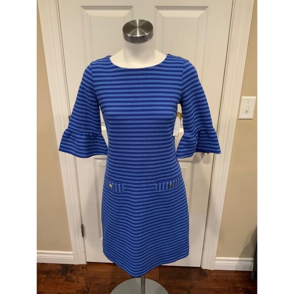 Lilly Pulitzer Light & Dark Blue Textured Striped Dress, Size XS - Picture 1 of 8